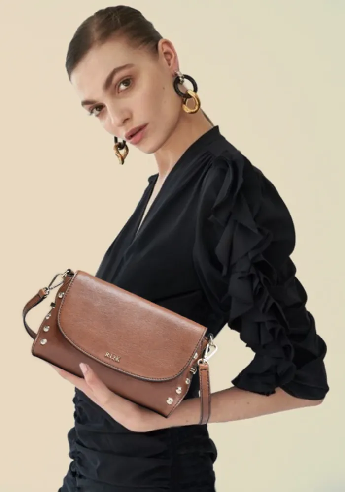Stud Edge Brown Acrossbody Bag