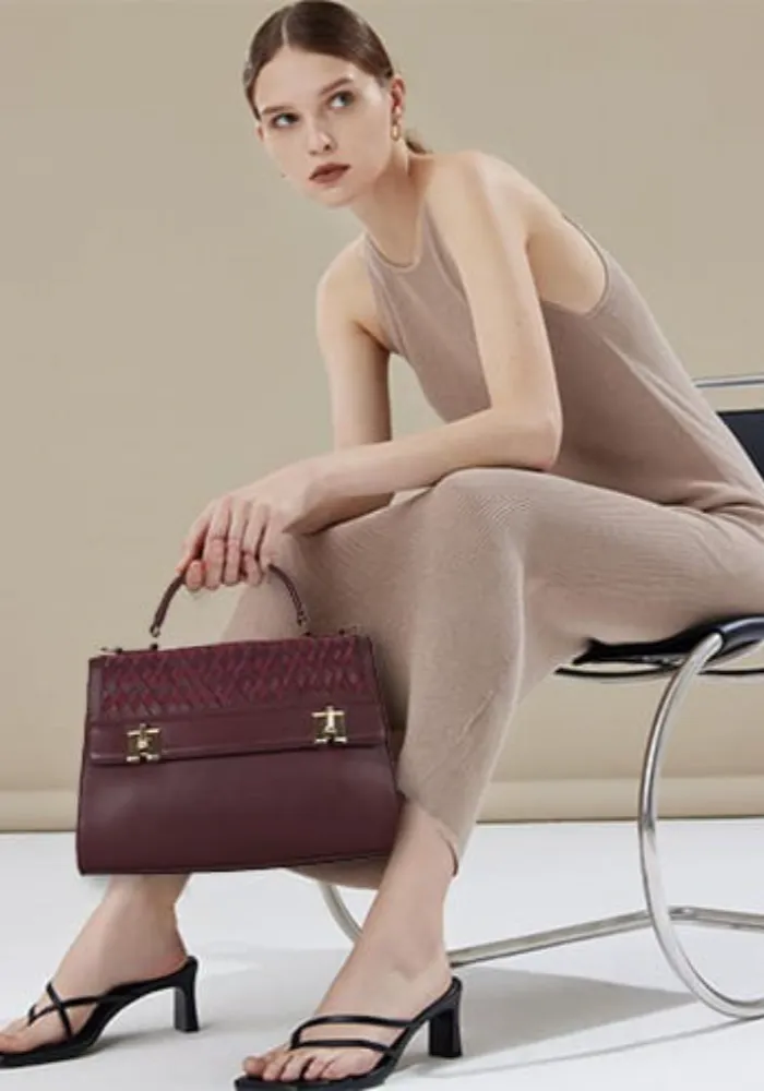 Maroon Shoulder Bag with Double Lock