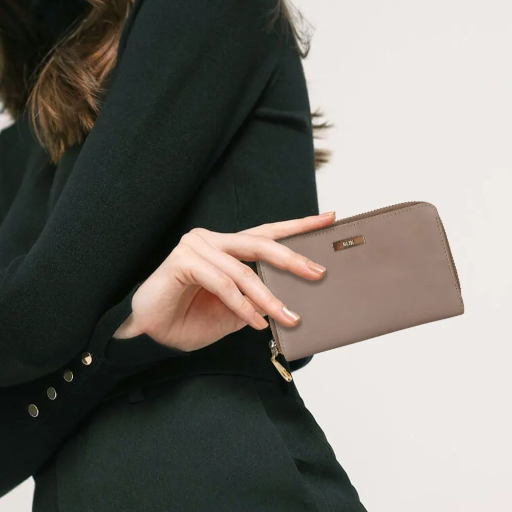 Taupe Zip Around Purse