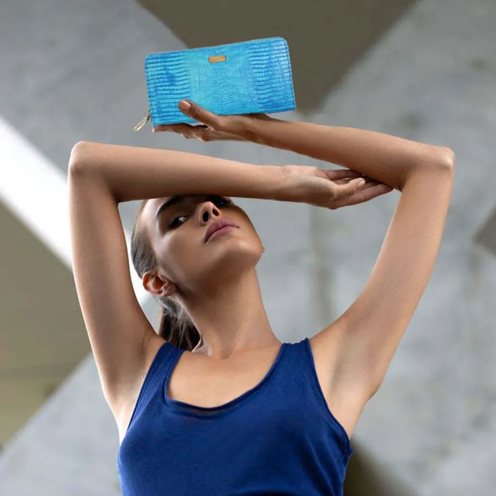 Blue Italian Leather Zip Around Purse