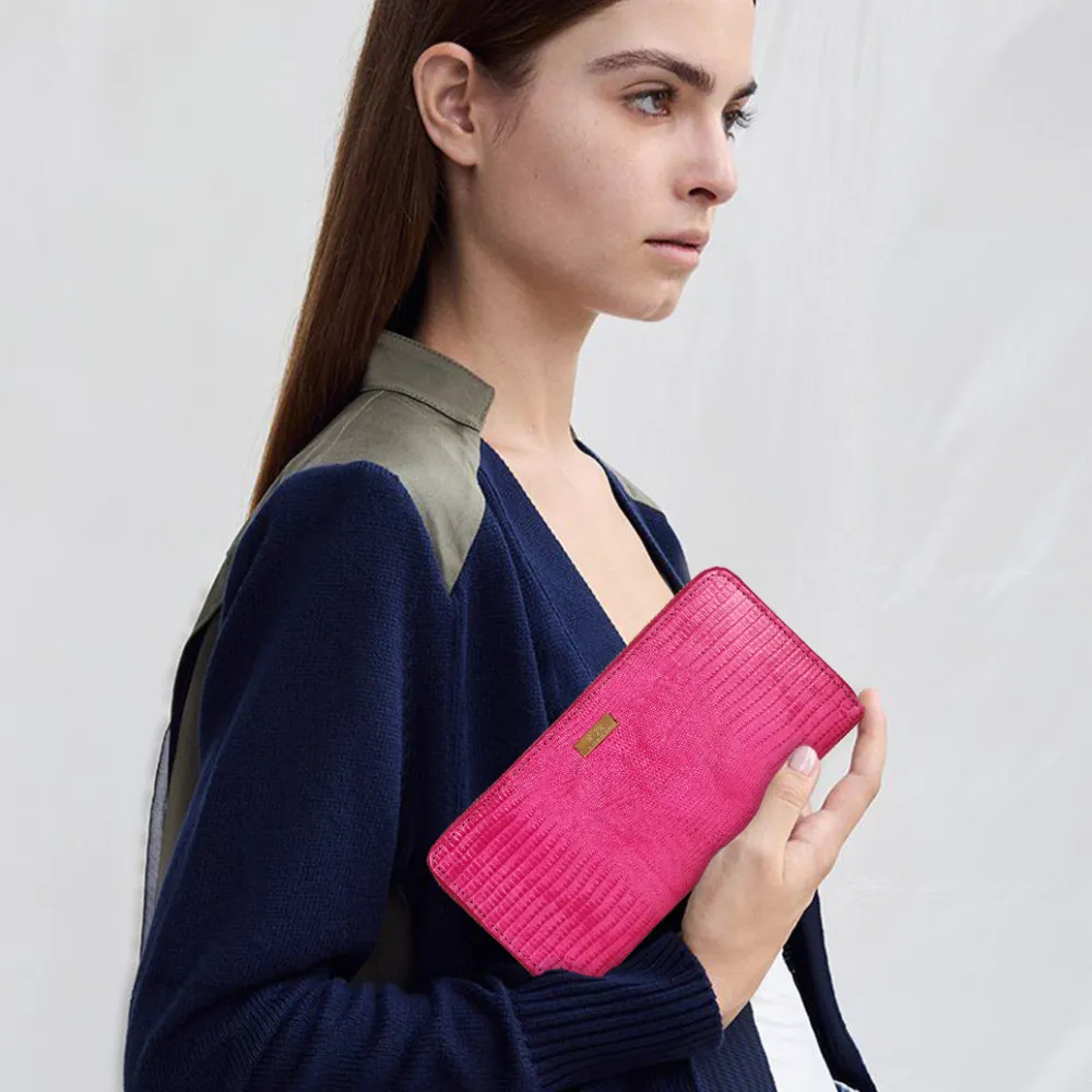 Pink Italian Leather Zip Around Purse
