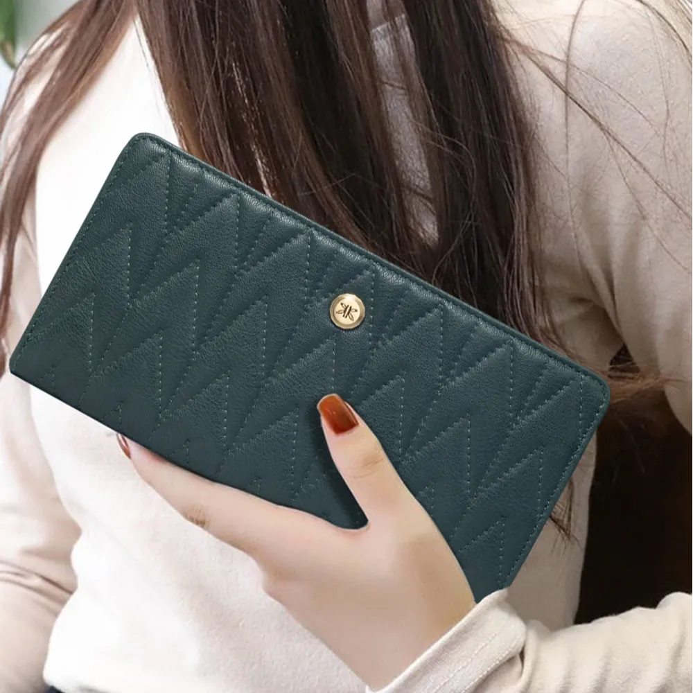 Green Quilted Zip Around Purse