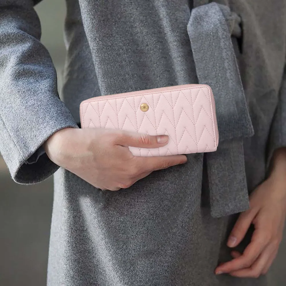 Pink Quilted Zip Around Purse