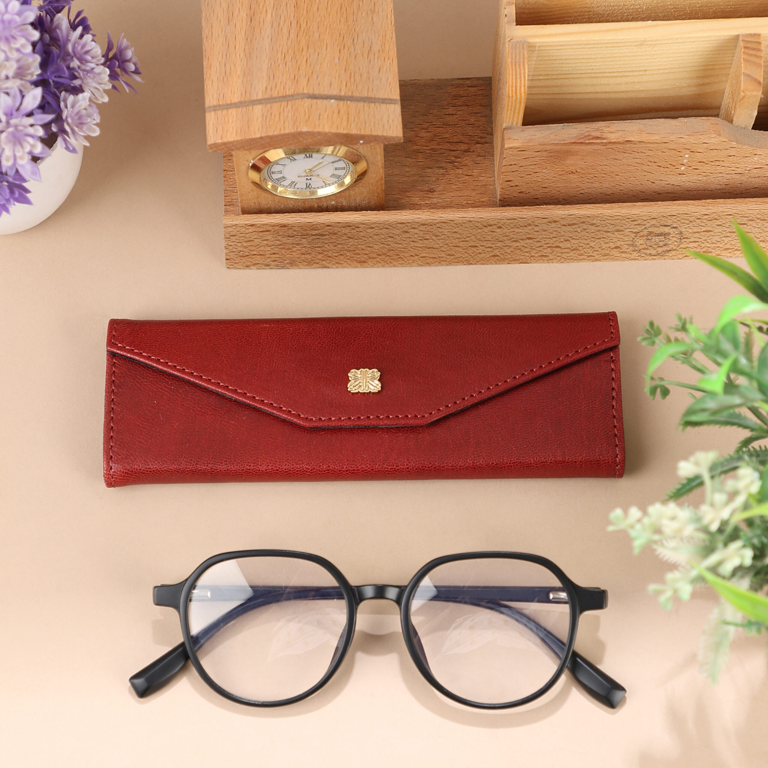 Red Premium Leather Eyewear Case with Iconic British Flair