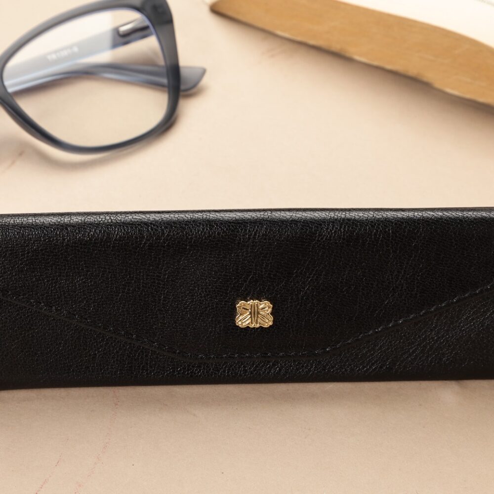 Timeless Styled Black Genuine Leather Sunglasses Cover