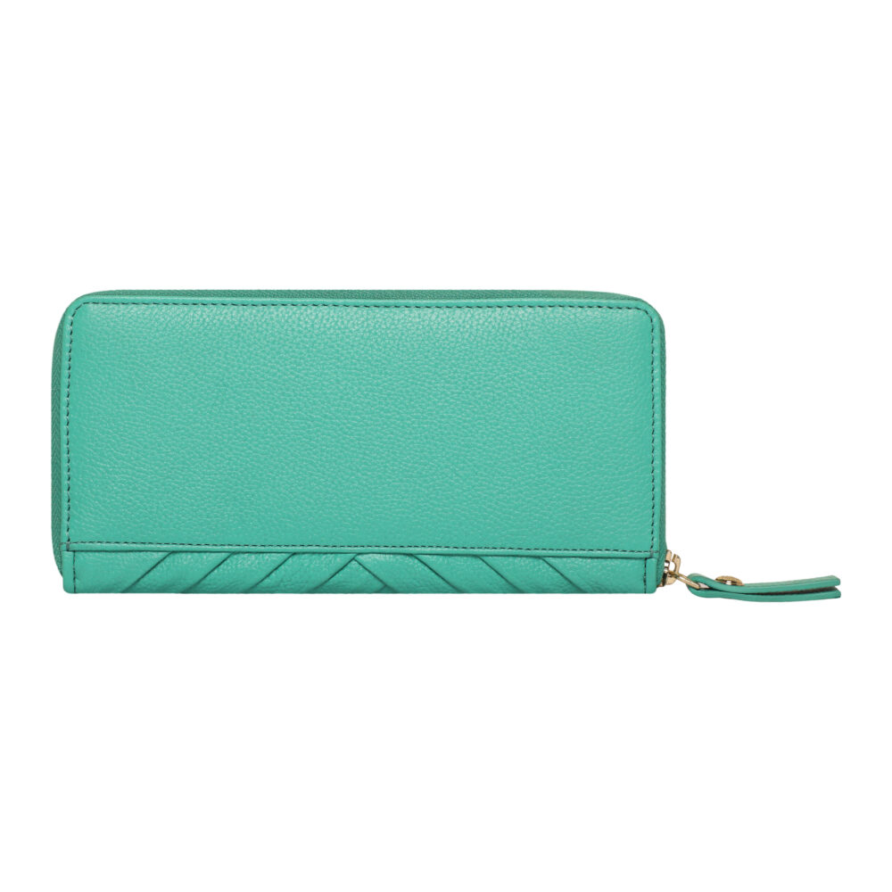 RI2K Genuine Leather Turquoise Pleated Zip Around Purse - Image 5