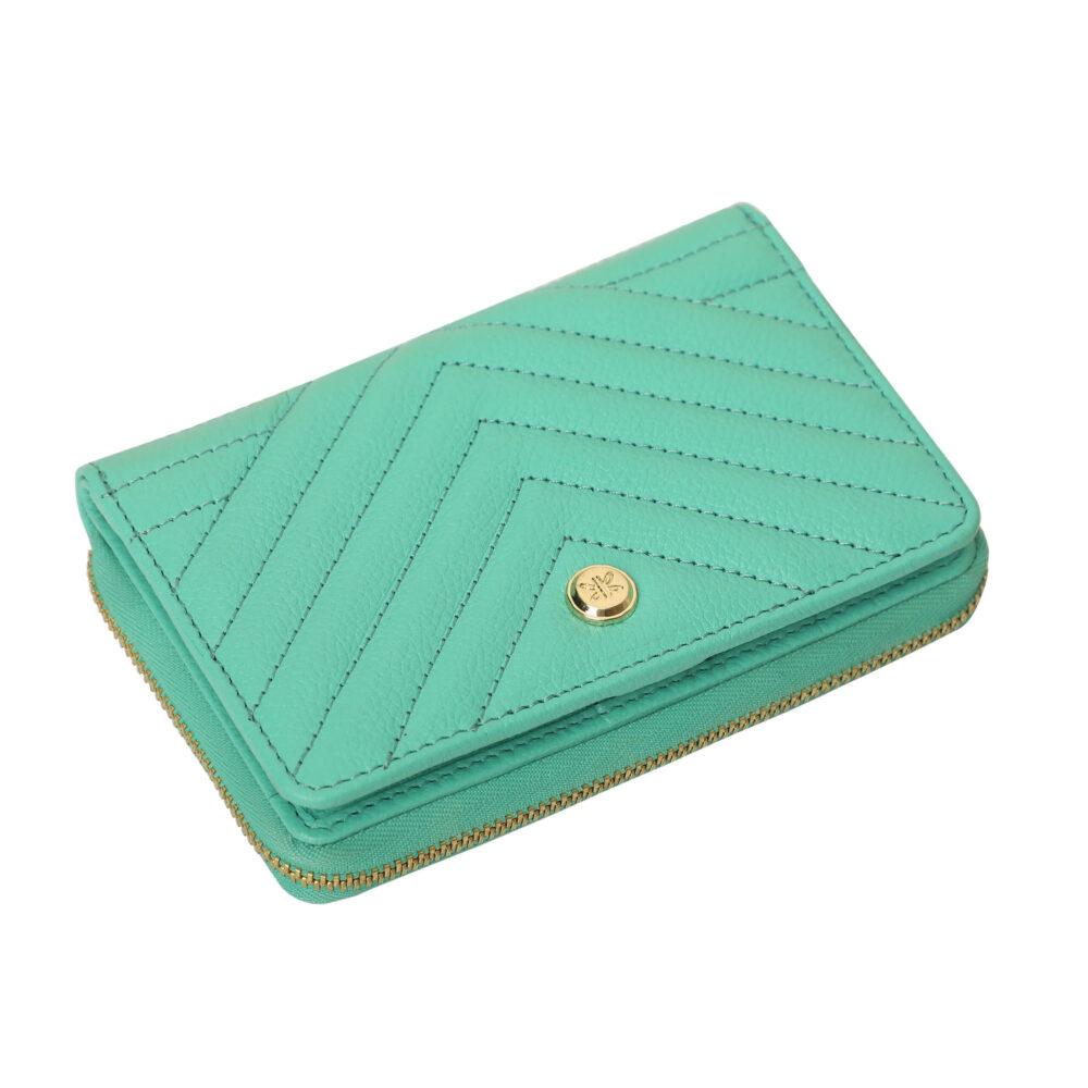 RI2K Genuine Leather Turquoise Quilted Bi Fold Purse - Image 4