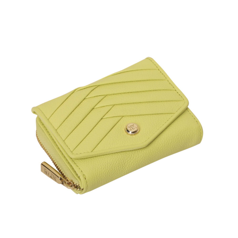 RI2K Women Genuine Lime green Pleated Leather Bi Fold Purse - Image 4