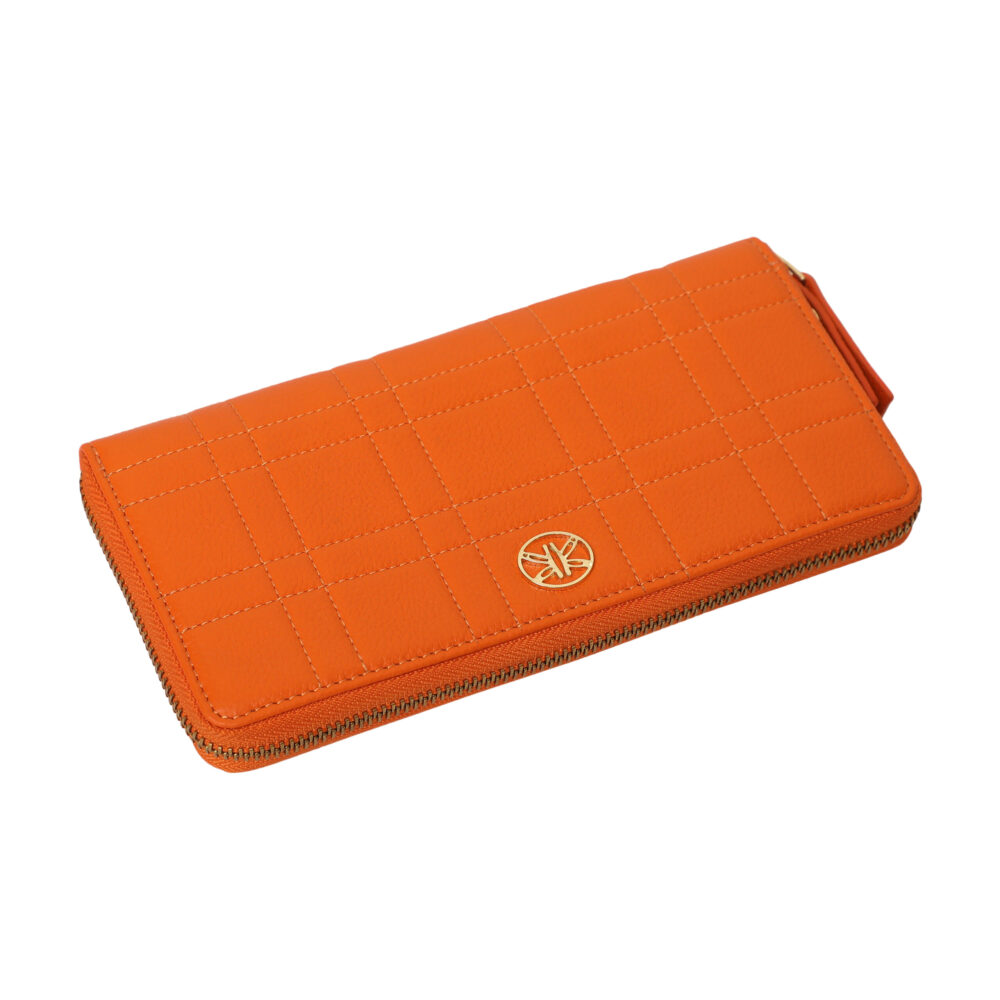 RI2K Genuine Leather Orange Quilted Zip Around Purse - Image 4