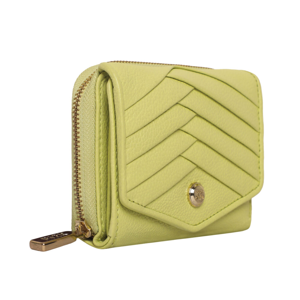 RI2K Women Genuine Lime green Pleated Leather Bi Fold Purse - Image 8