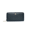 RI2K Genuine Leather Black Pleated Zip Around Purse