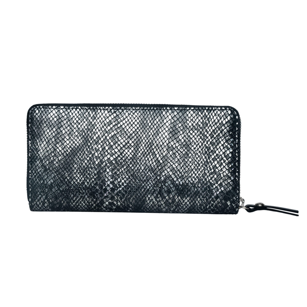 RI2K Genuine Leather Silver Black Zip Around Purse - Image 4