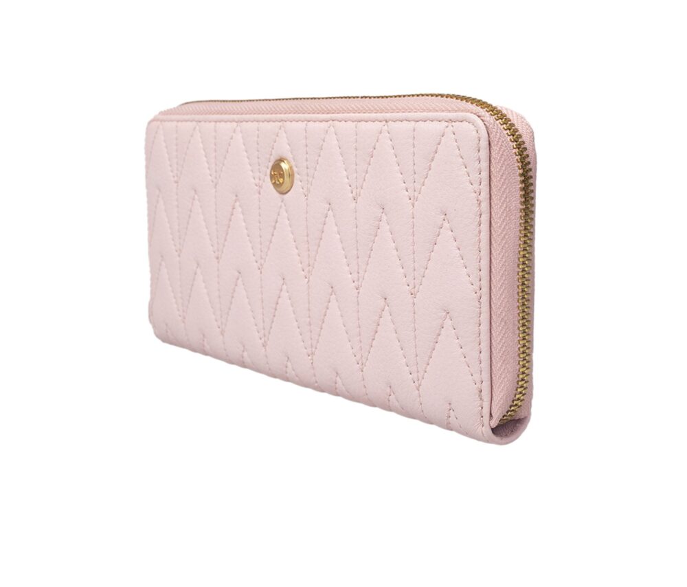 RI2K Genuine Leather Pink Quilted Zip Around Purse - Image 4