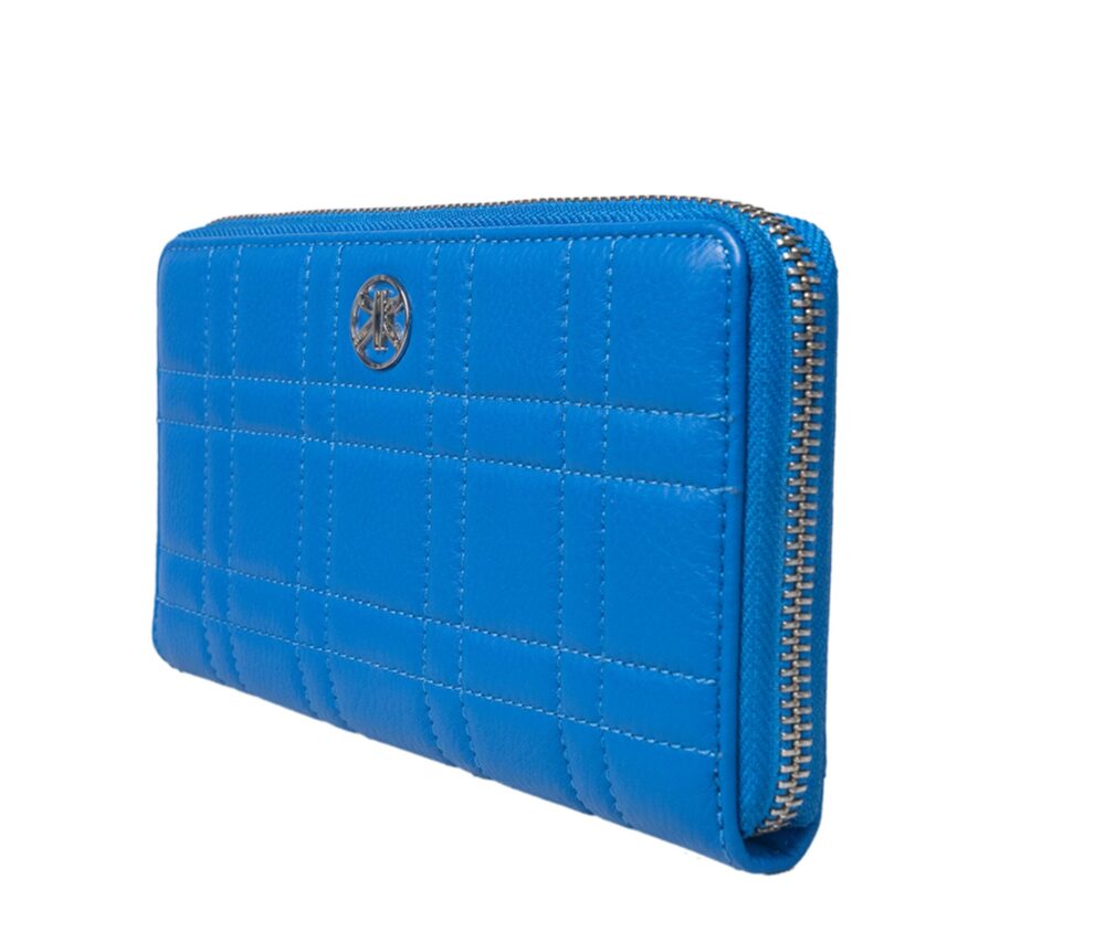 RI2K Genuine Leather Blue Quilted Zip Around Purse - Image 4