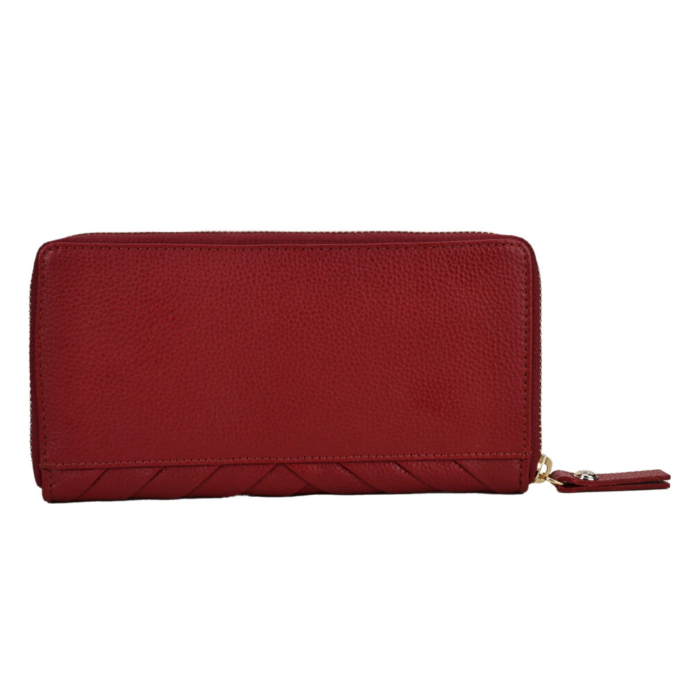 RI2K Genuine Leather Red Pleated Zip Around Purse - Image 3