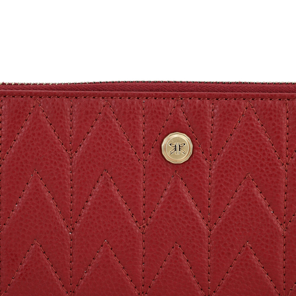 RI2K Genuine Leather Red Quilted Zip Around Purse - Image 3