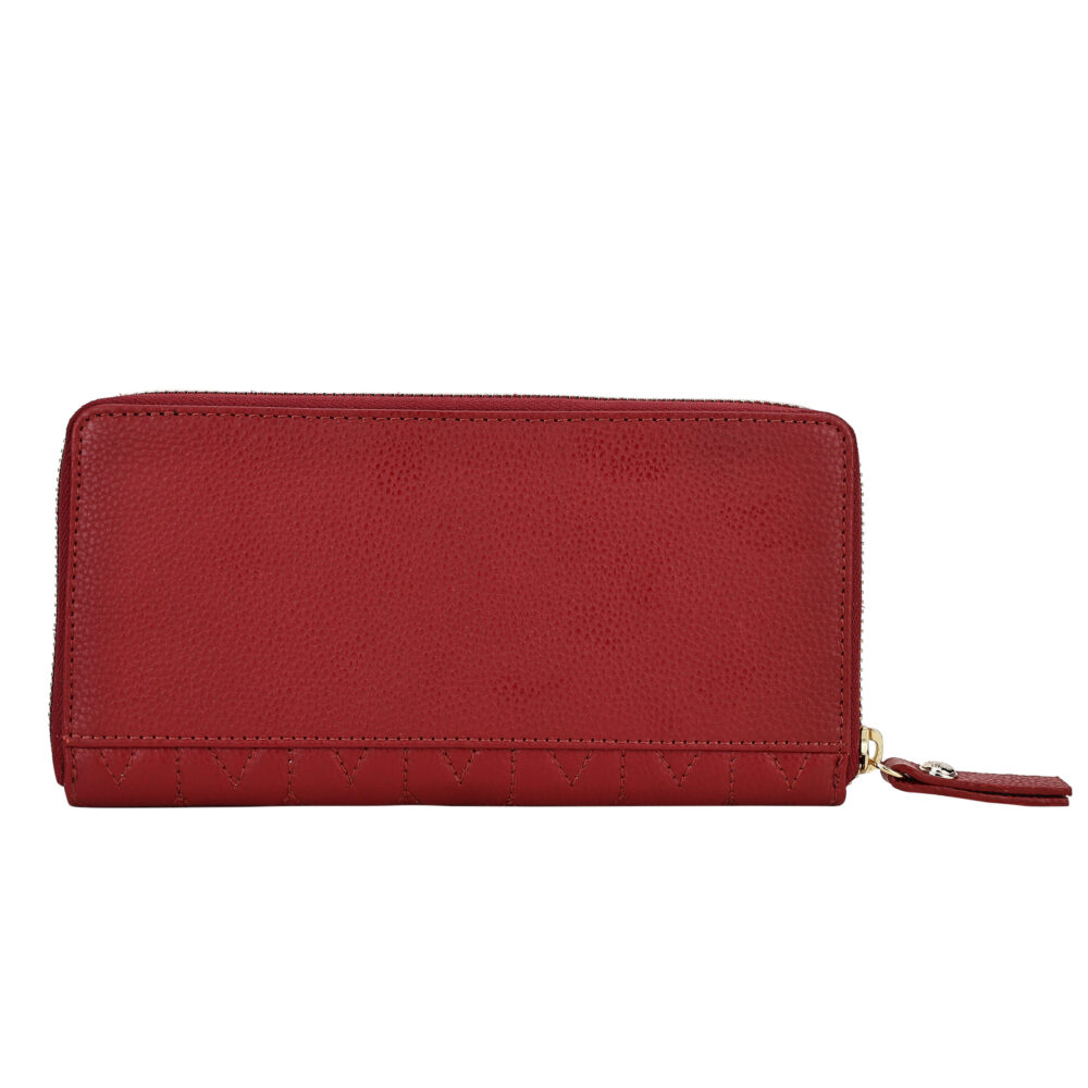 RI2K Genuine Leather Red Quilted Zip Around Purse - Image 5