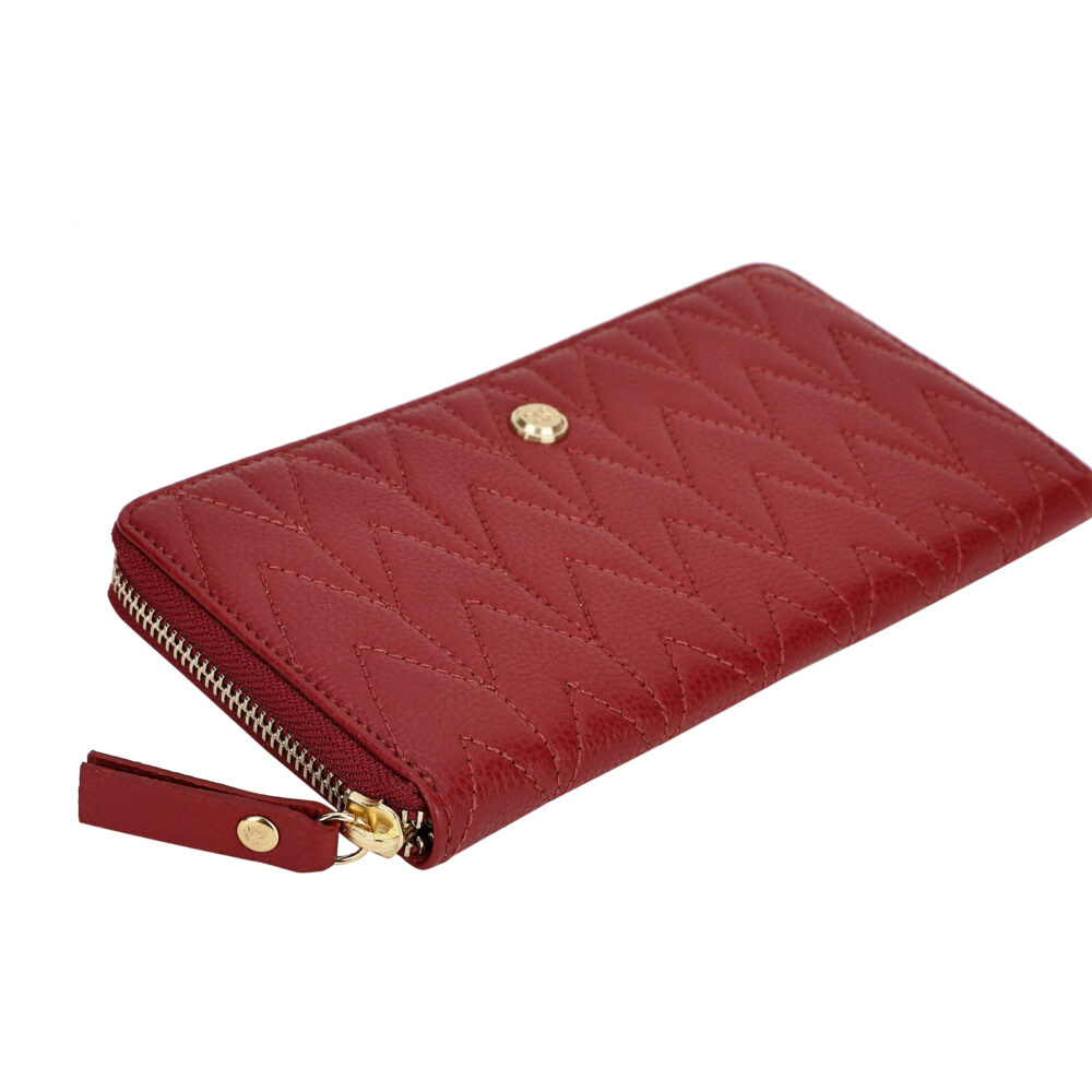 RI2K Genuine Leather Red Quilted Zip Around Purse - Image 4