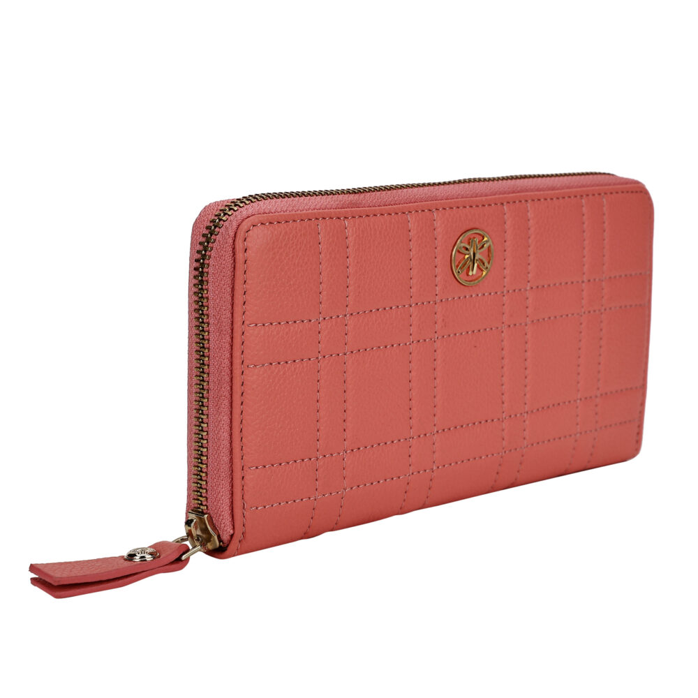 RI2K Genuine Leather Coral Quilted Zip Around Purse - Image 3