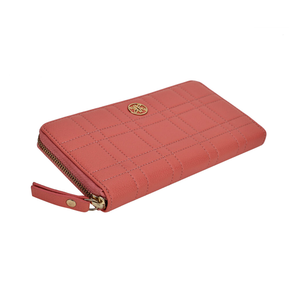 RI2K Genuine Leather Coral Quilted Zip Around Purse - Image 5