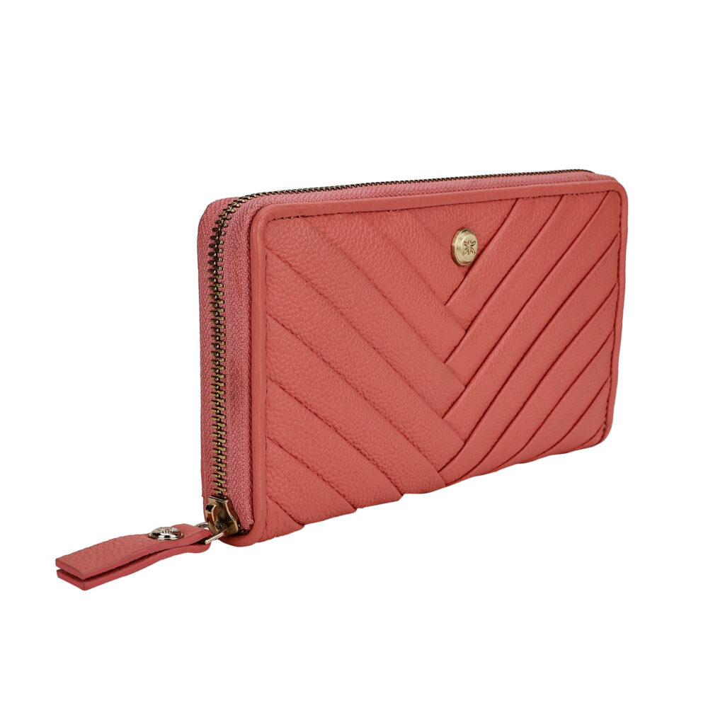 RI2K Genuine Leather Coral Pleated Zip Around Purse - Image 4