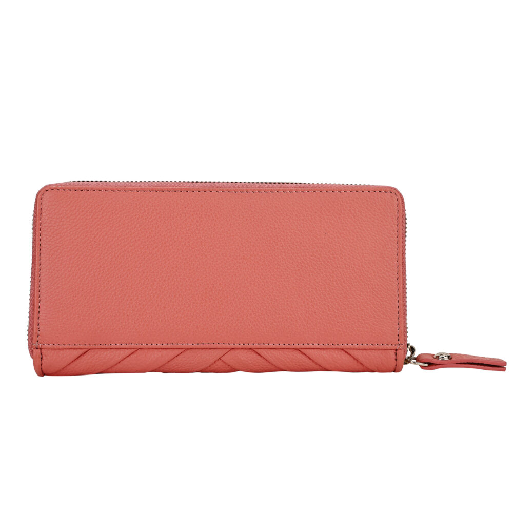 RI2K Genuine Leather Coral Pleated Zip Around Purse - Image 5