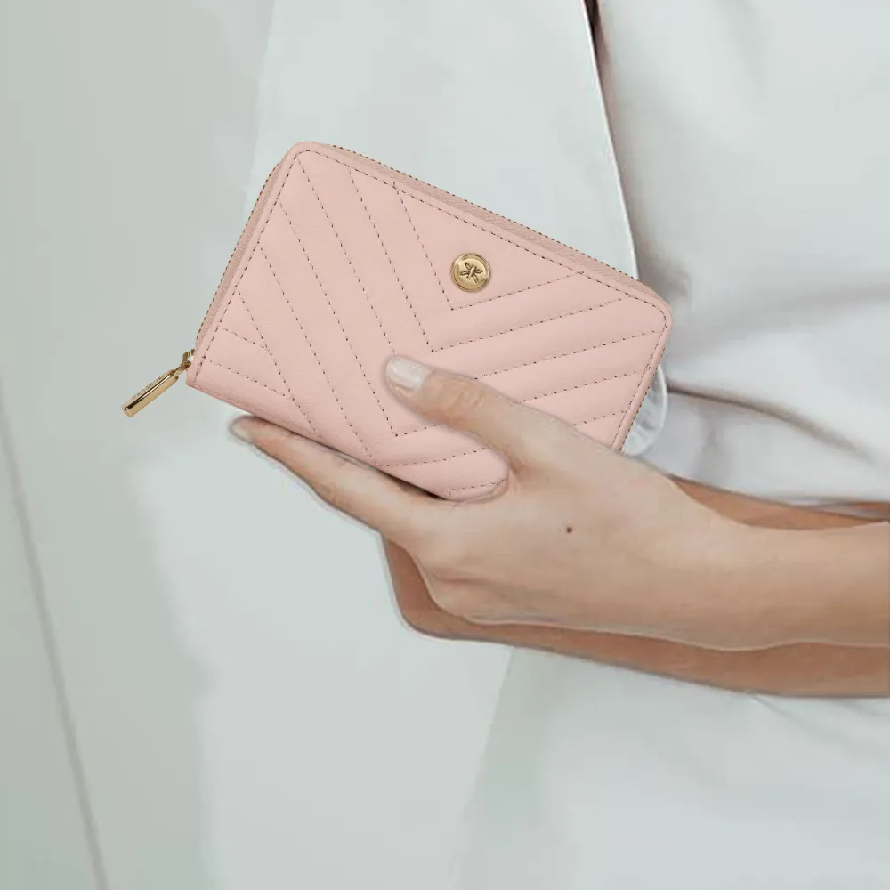 Pink Quilted Medium Zip Around Purse