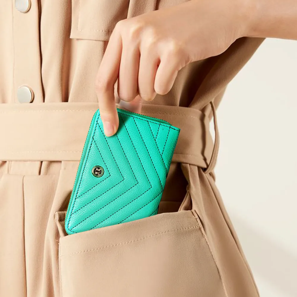Turquoise Quilted Medium Zip Around Purse