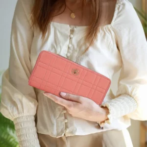 Coral Square Quilted Zip Around Purse