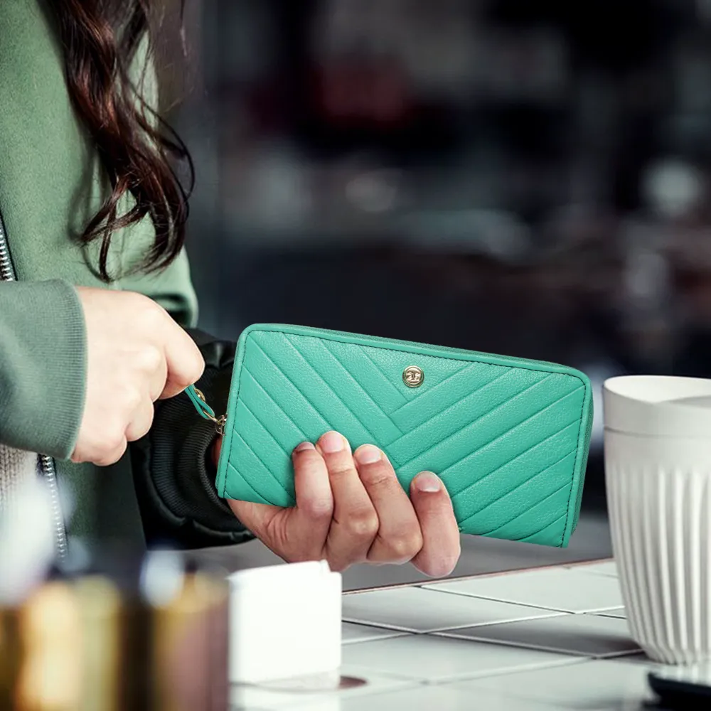 Turquoise Pleated Zip Around Purse
