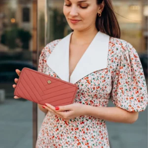 Coral Pleated Zip Around Purse