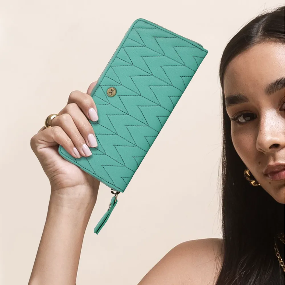 Turquoise Quilted Zip Around Purse