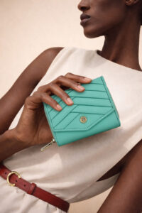 Turquoise Pleated Leather Bi Fold Purse