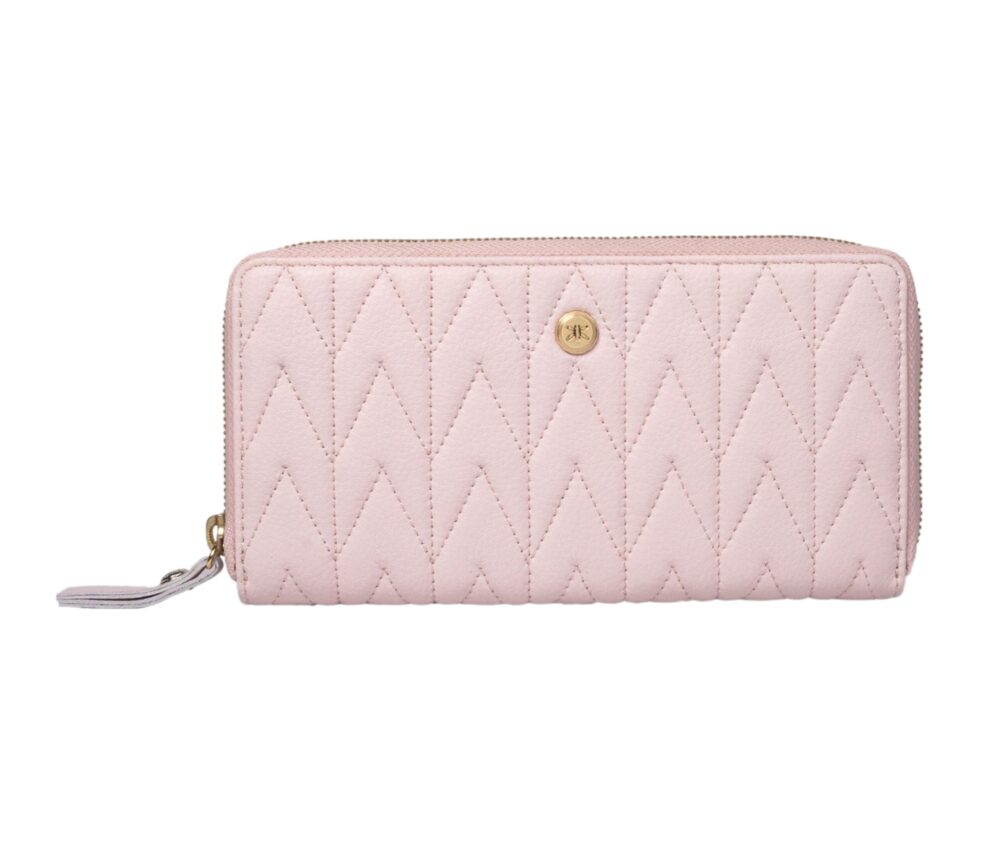 RI2K Genuine Leather Pink Quilted Zip Around Purse