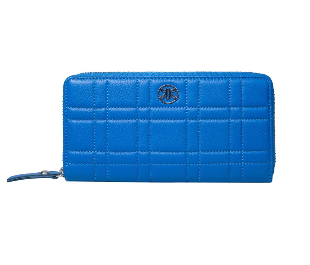 RI2K Genuine Leather Blue Quilted Zip Around Purse