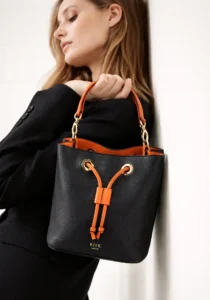 Sofia Black Orange Drawstring Handbag