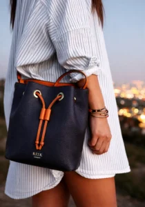 Sofia Blue Orange Drawstring Handbag