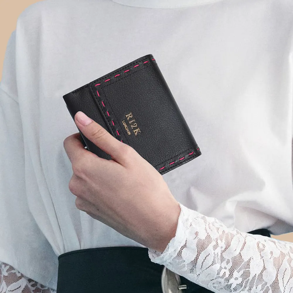Rosa Black Pink Tri-Fold Purse