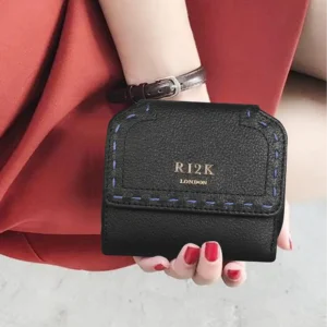 Sara Black Blue Tri-Fold Purse