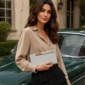 Pristine Cream Brown Bi-Fold Purse