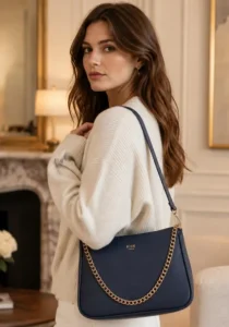 Navy Sling Bag with Chain